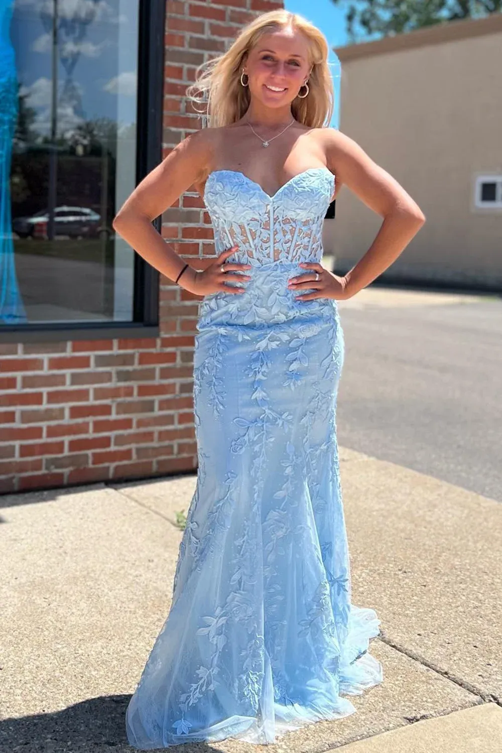 Sweetheart Lace Appliques Mermaid Prom Dresses