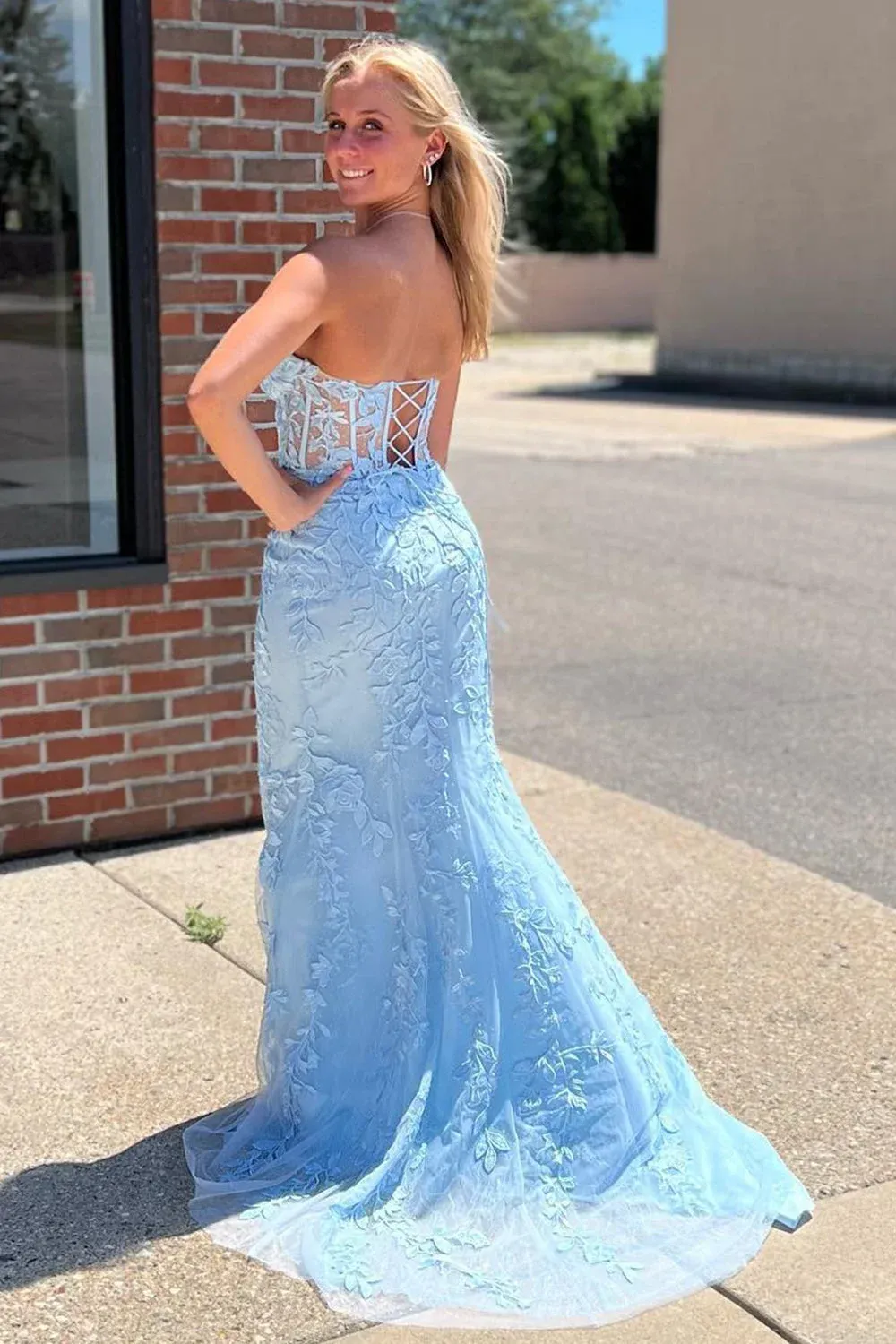 Sweetheart Lace Appliques Mermaid Prom Dresses
