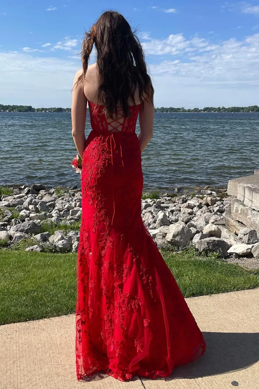 Sweetheart Lace Appliques Mermaid Prom Dresses