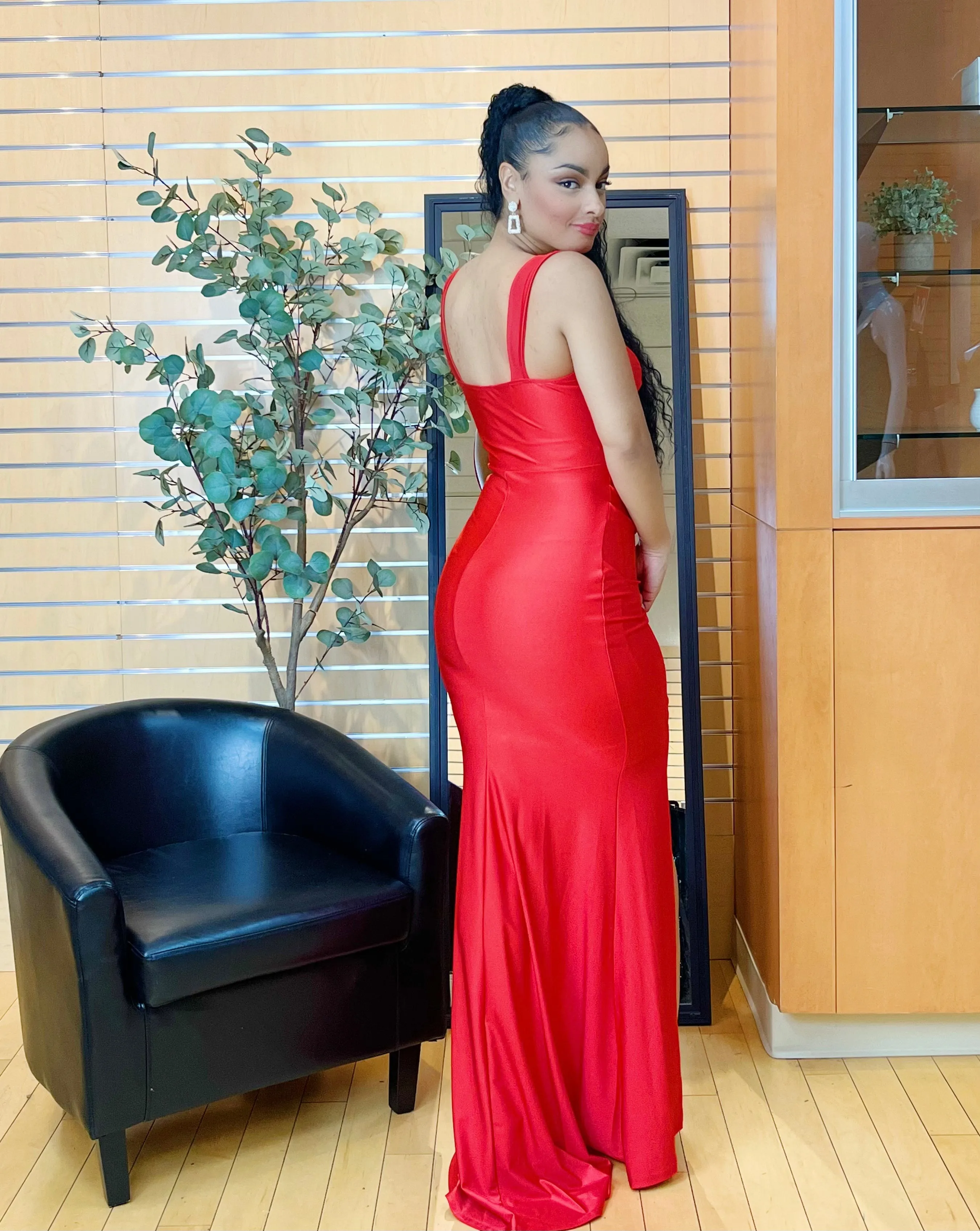 Sweetheart Side Slit Maxi Dress (Red)