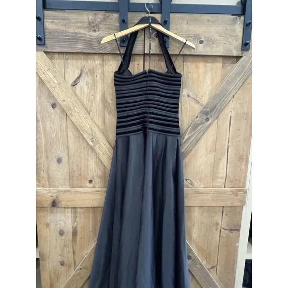 Tadashi Vintage Halter Top Dark Brown Velvet Burnout Evening Maxi Dress Sz 6