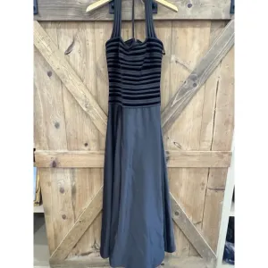 Tadashi Vintage Halter Top Dark Brown Velvet Burnout Evening Maxi Dress Sz 6