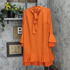 Tahari Asl Women's Pleated-Trim Tie-Neck Dress 2AM188-T2 Burnt Orange 12