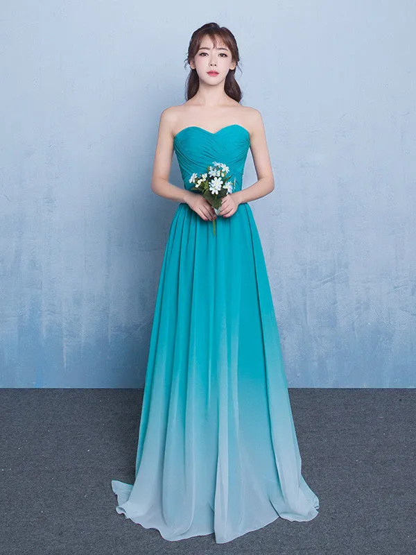 Teal Chiffon Changing Color Bridesmaid Dress