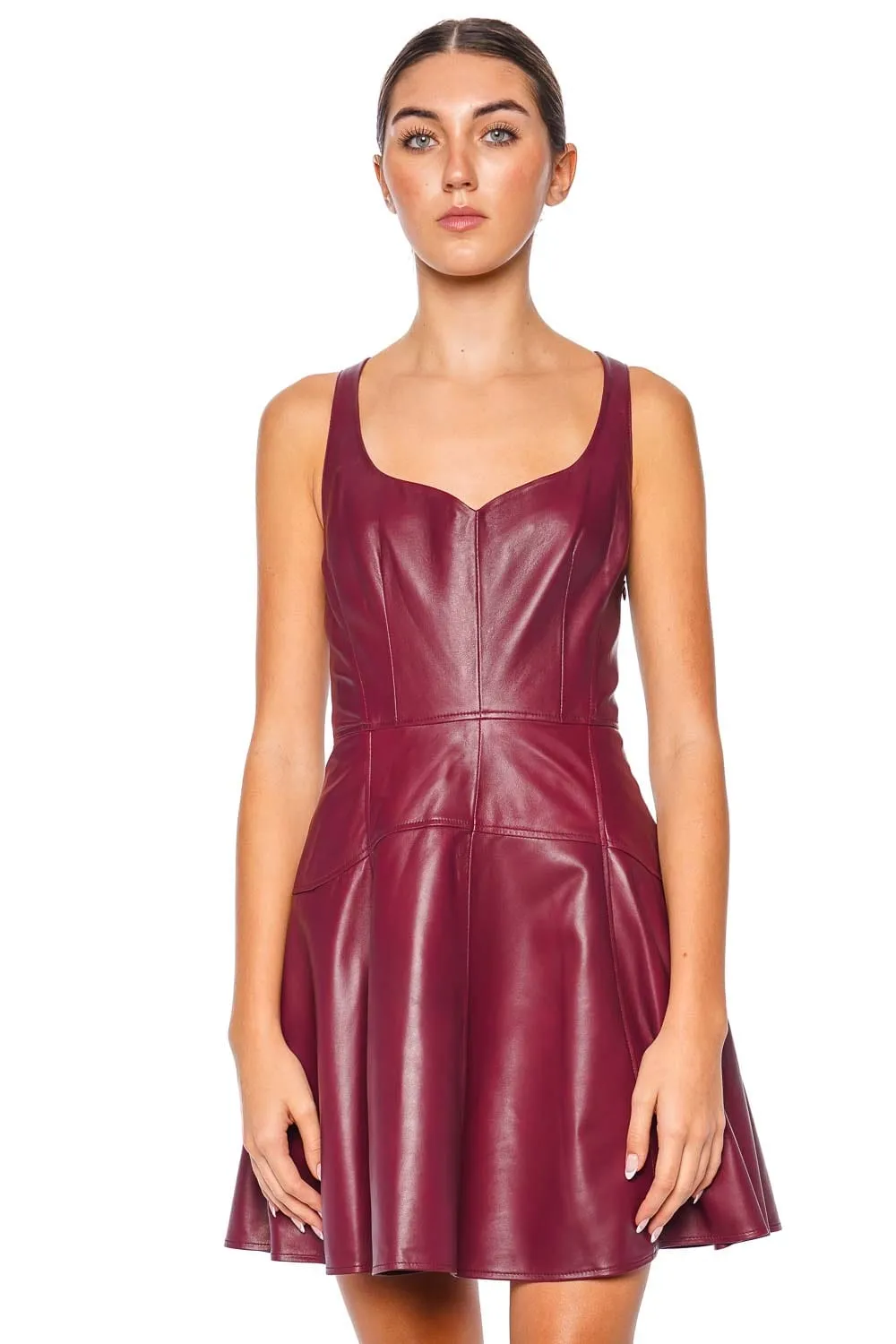 Thais Garnet Leather Mini Dress