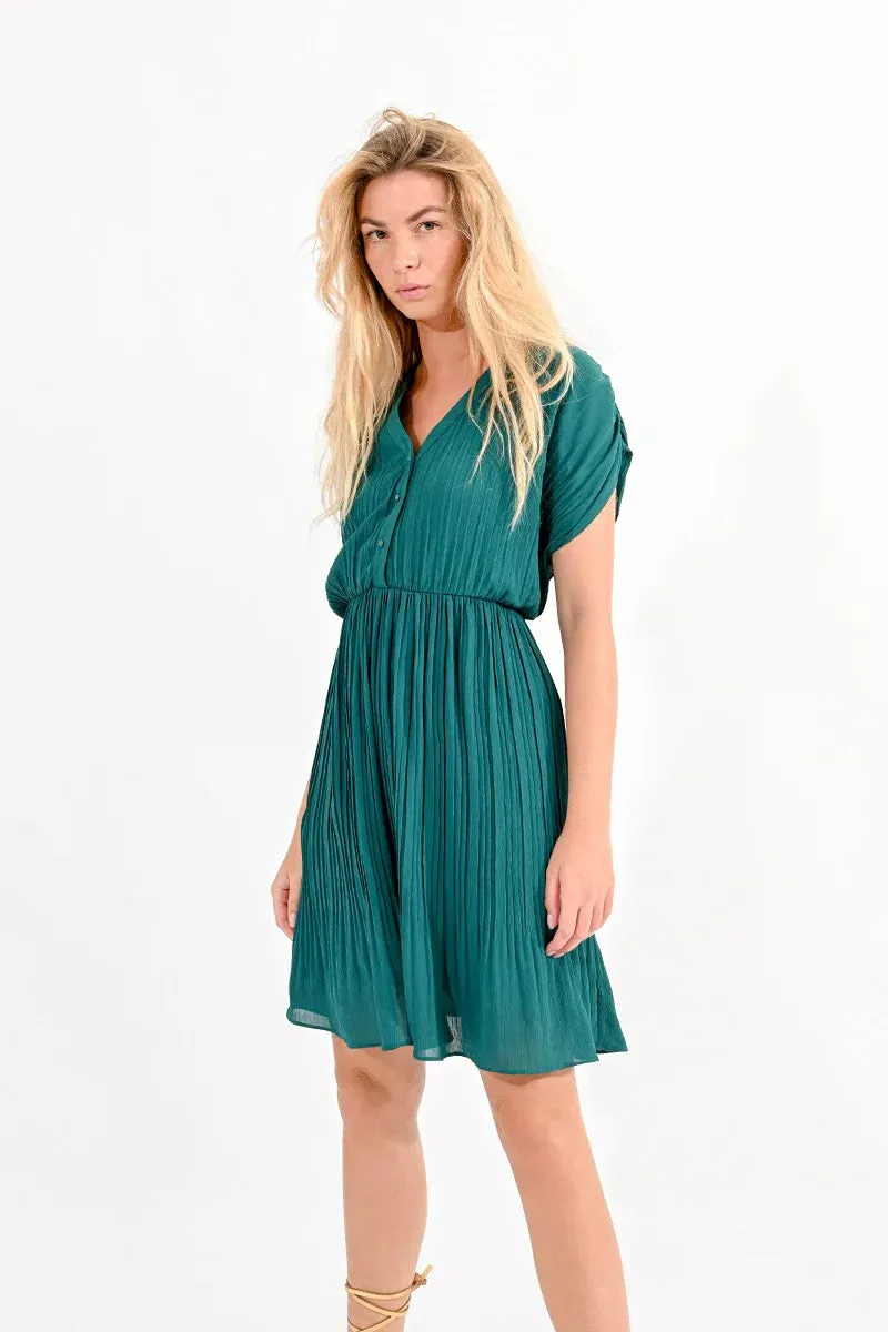 The Lottie Pleated Mini Dress - Green