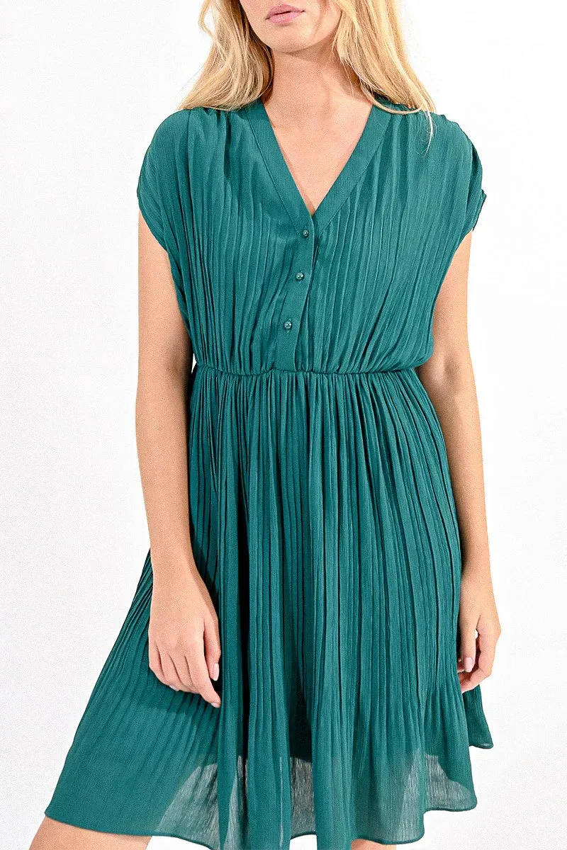 The Lottie Pleated Mini Dress - Green