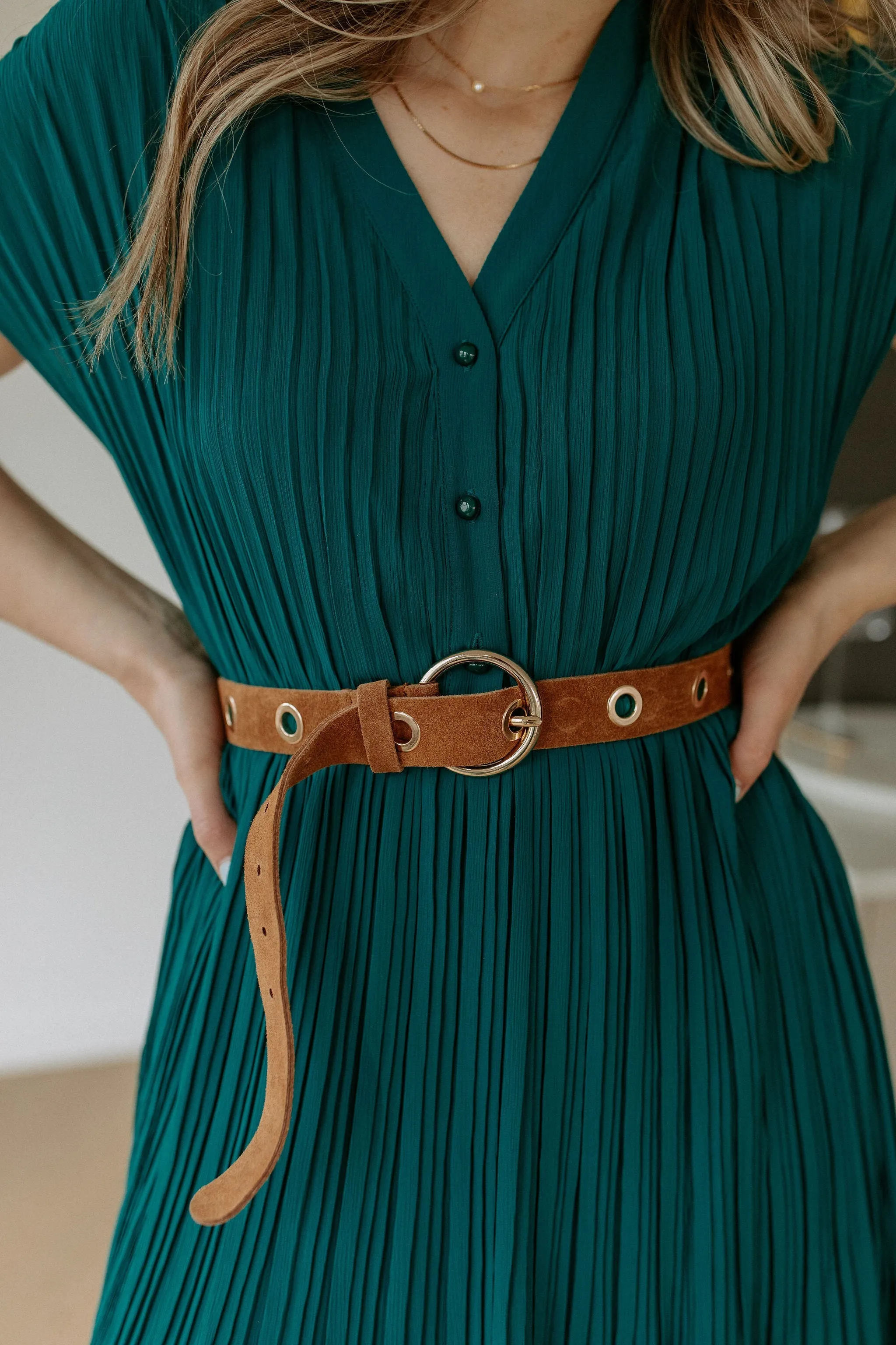 The Lottie Pleated Mini Dress - Green
