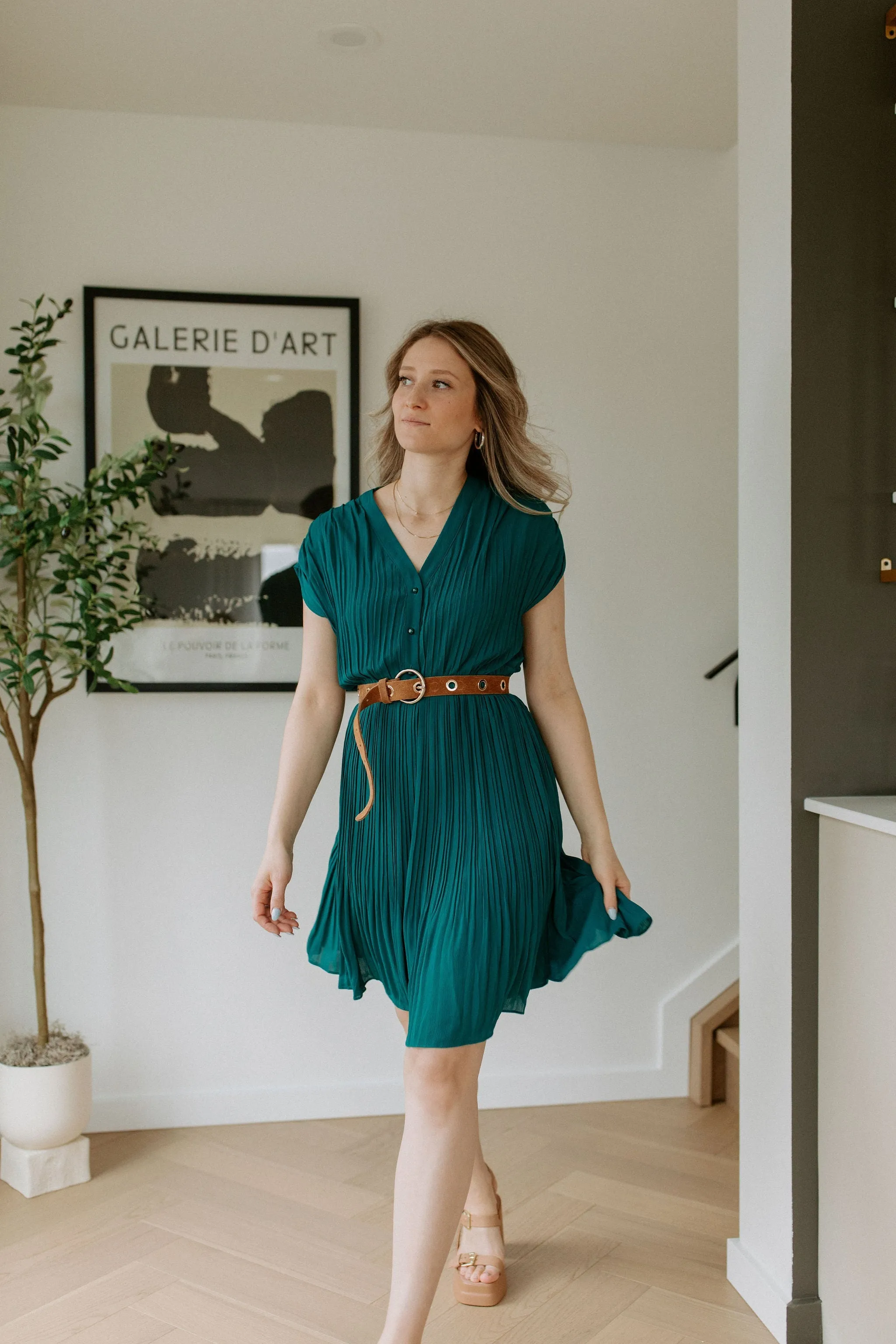 The Lottie Pleated Mini Dress - Green