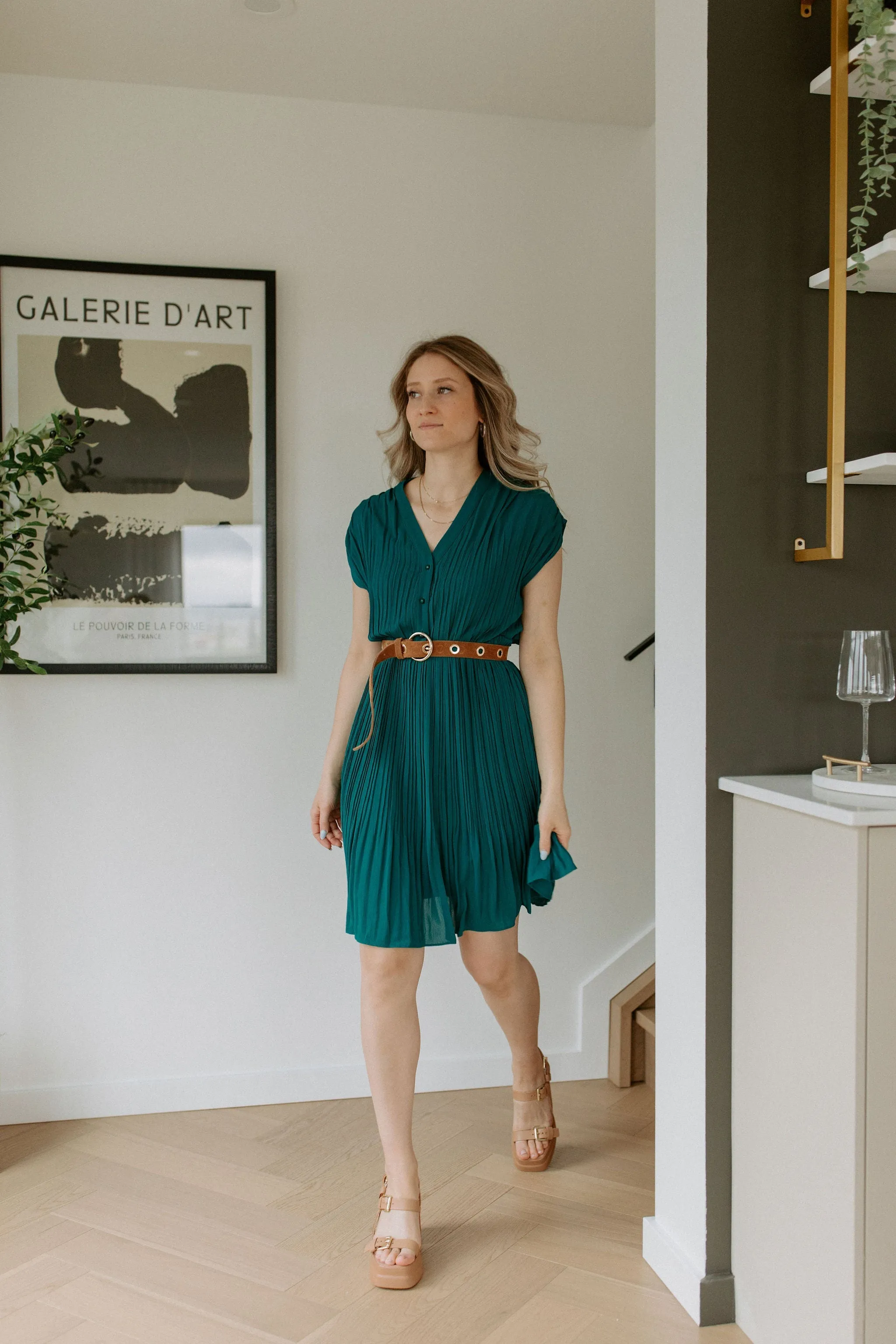 The Lottie Pleated Mini Dress - Green