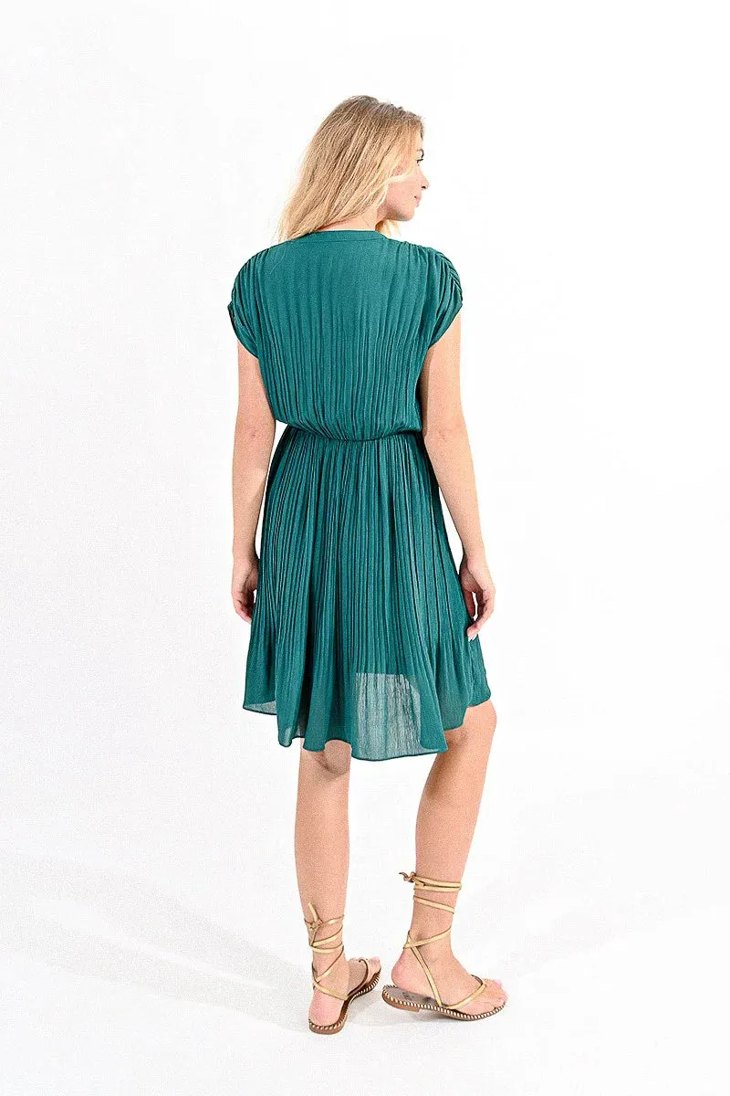 The Lottie Pleated Mini Dress - Green