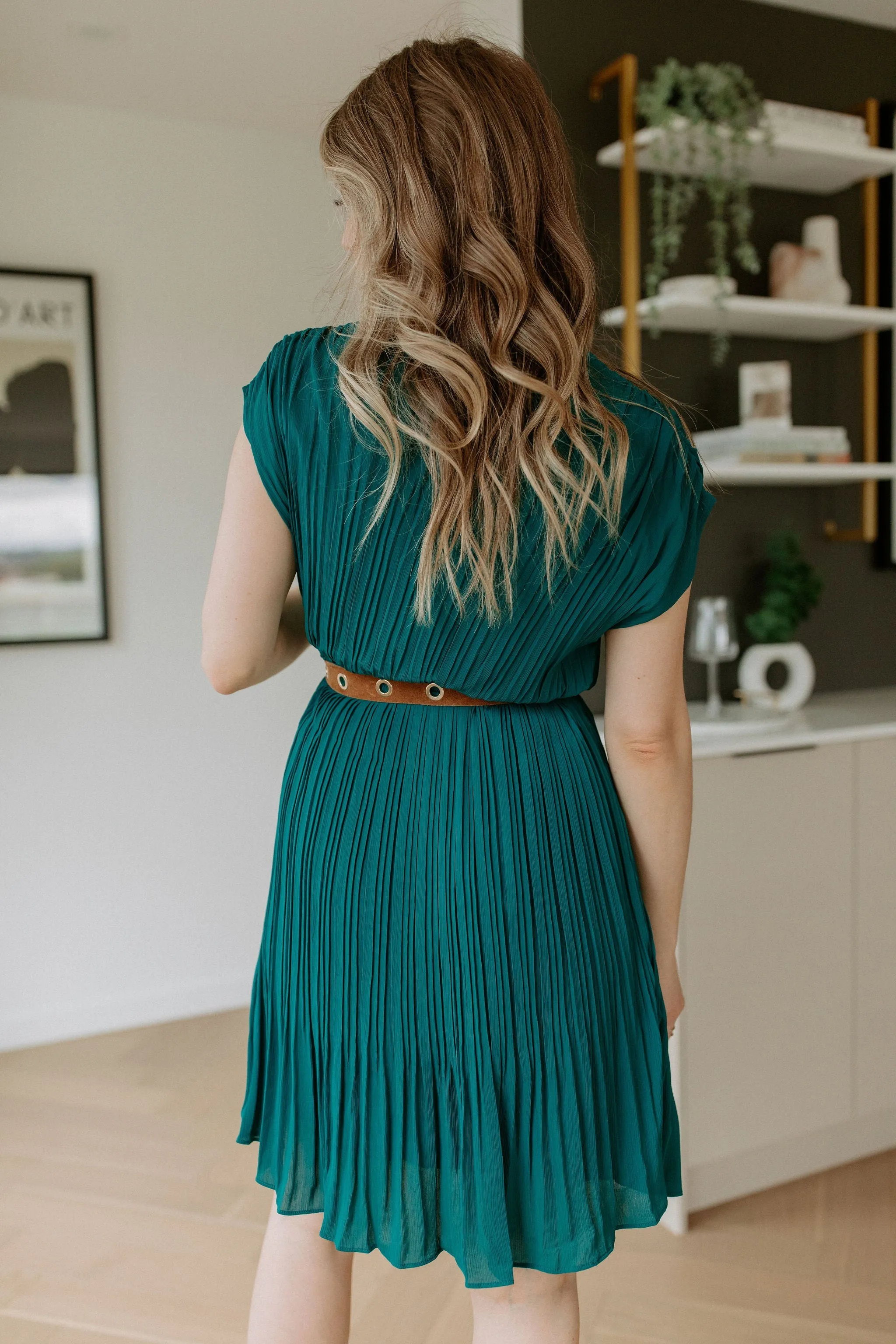 The Lottie Pleated Mini Dress - Green