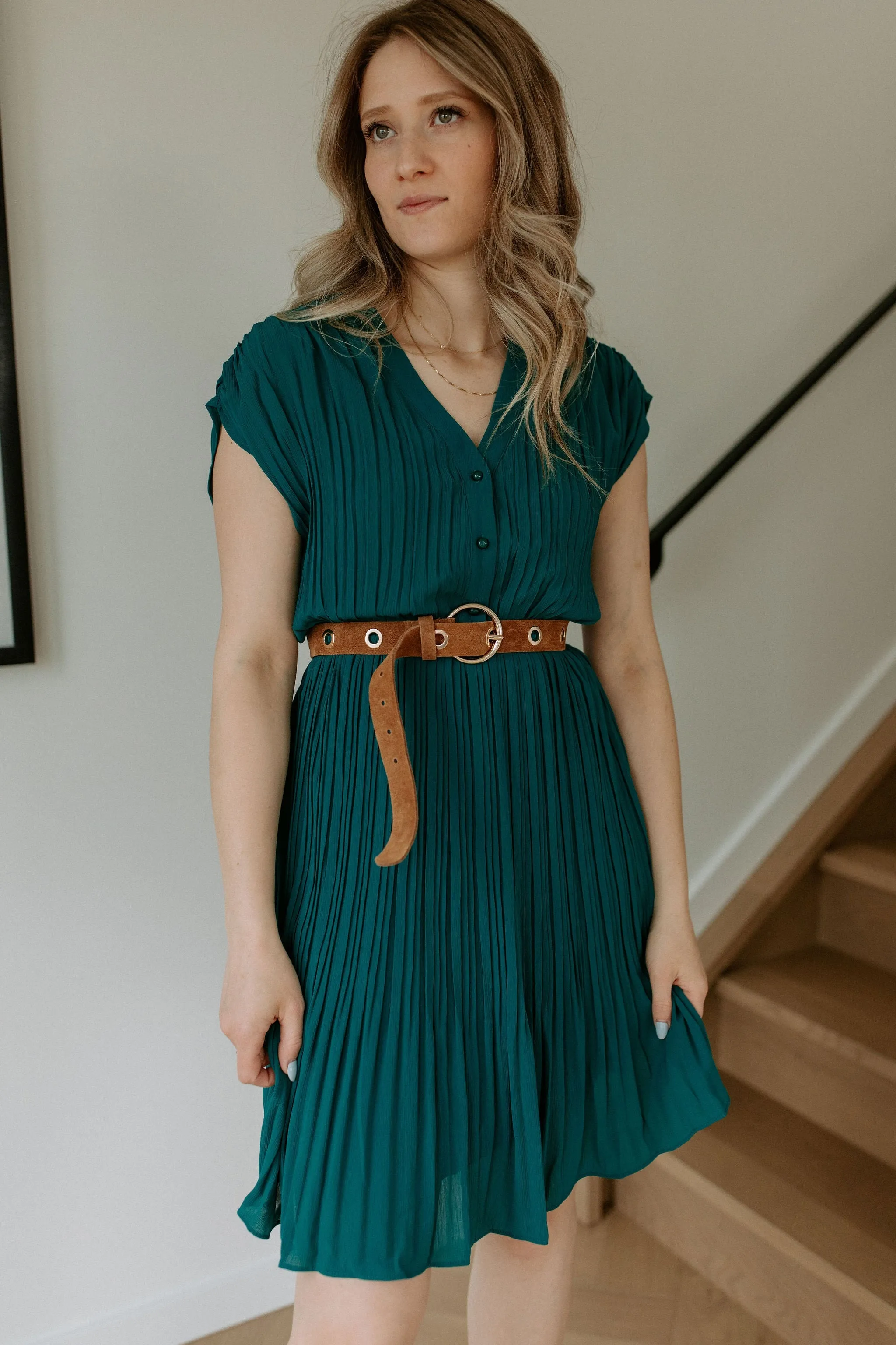 The Lottie Pleated Mini Dress - Green