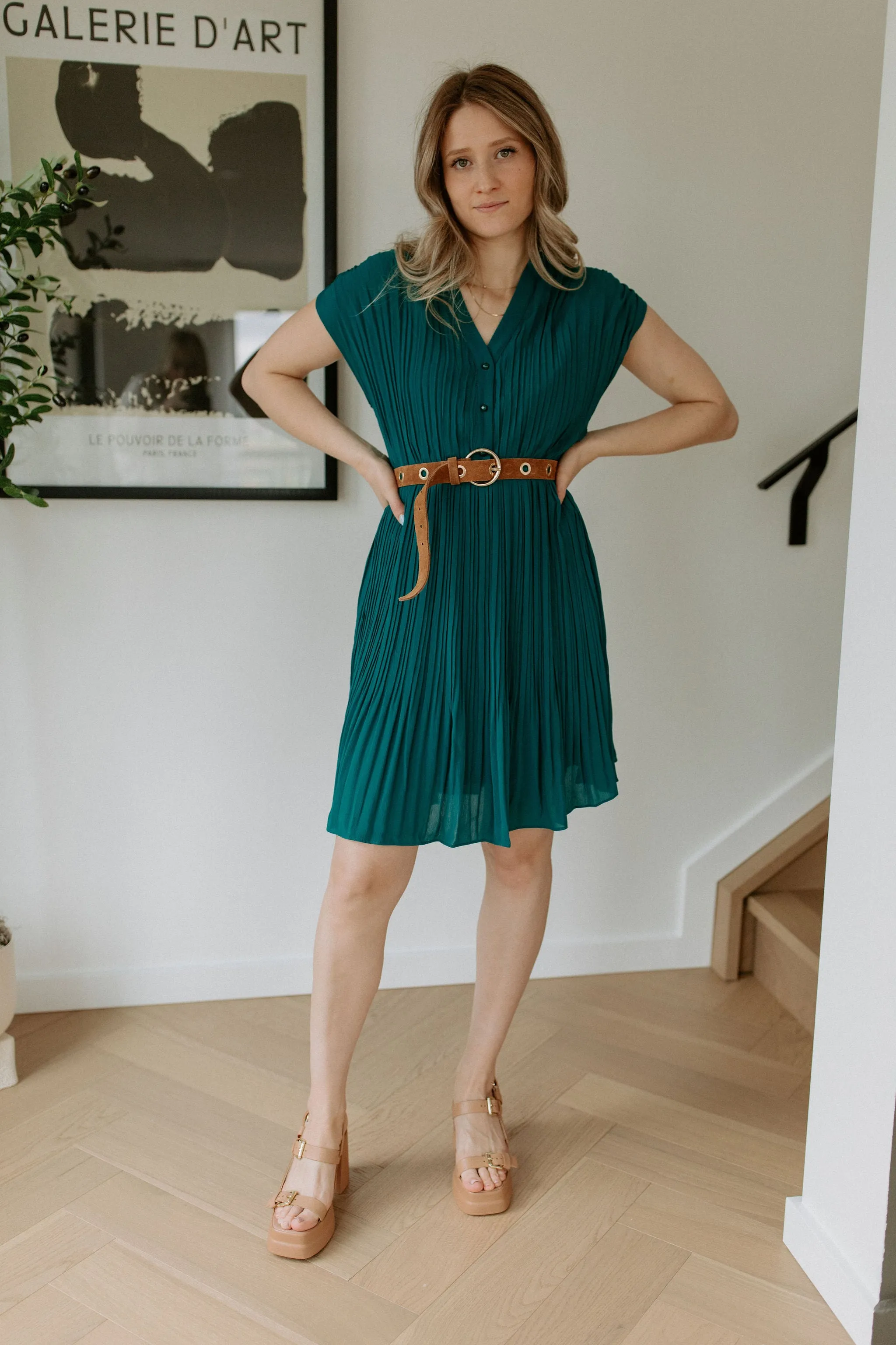 The Lottie Pleated Mini Dress - Green