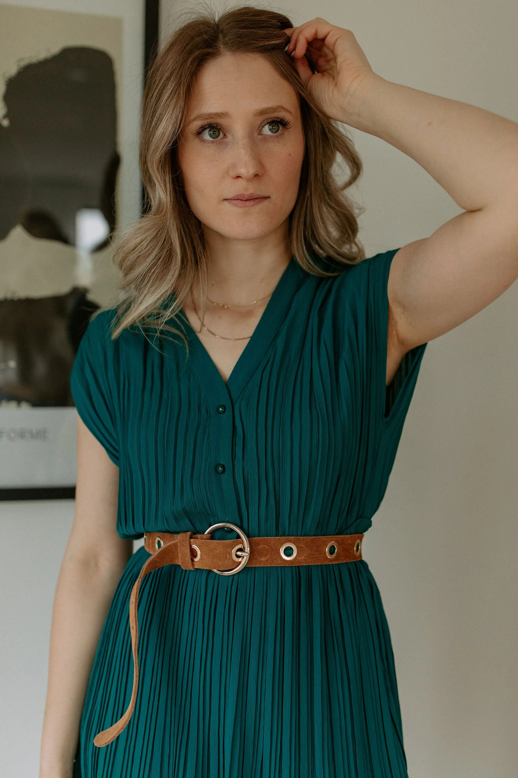 The Lottie Pleated Mini Dress - Green