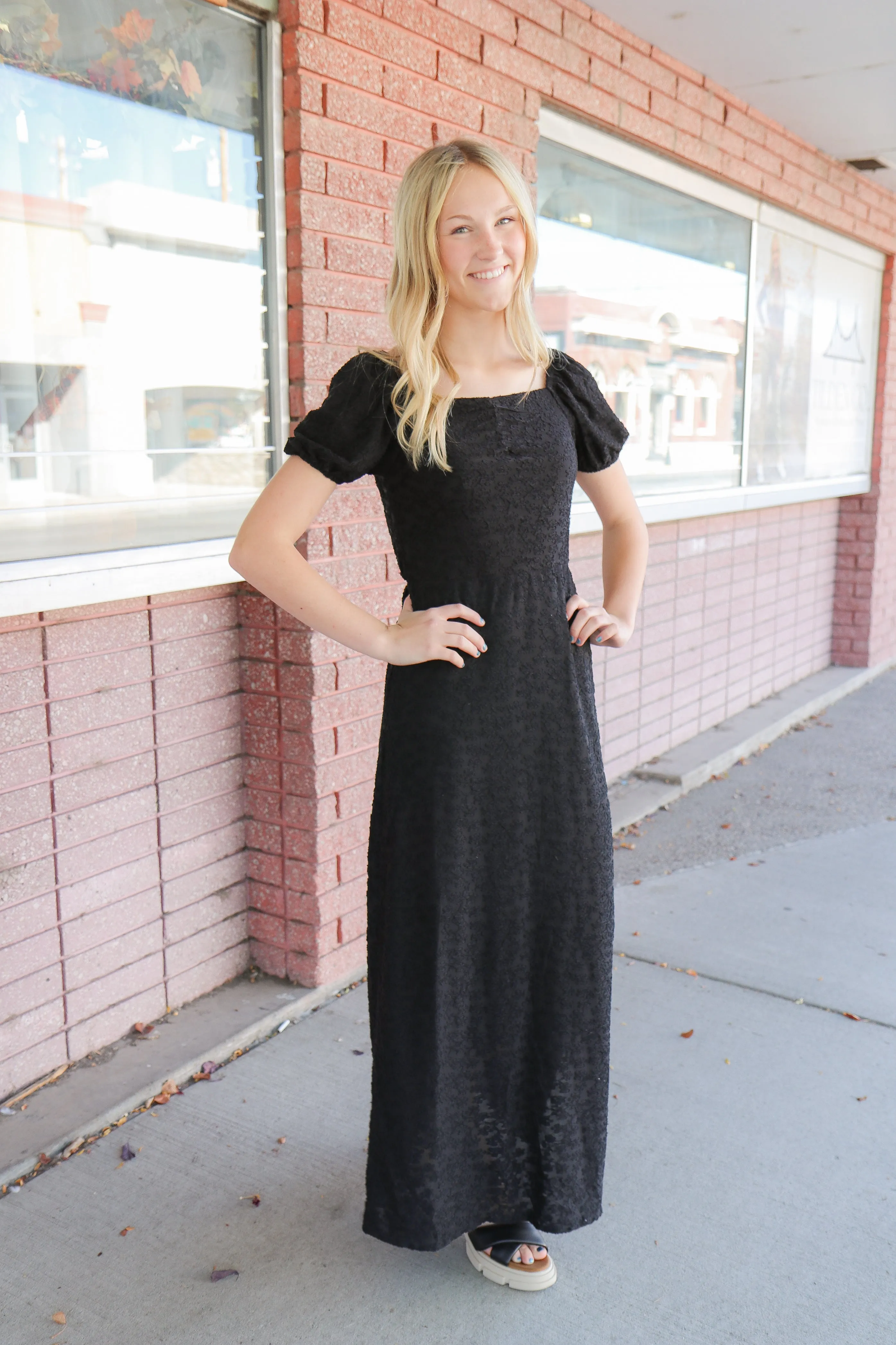 The Rae Dress in Black Textured