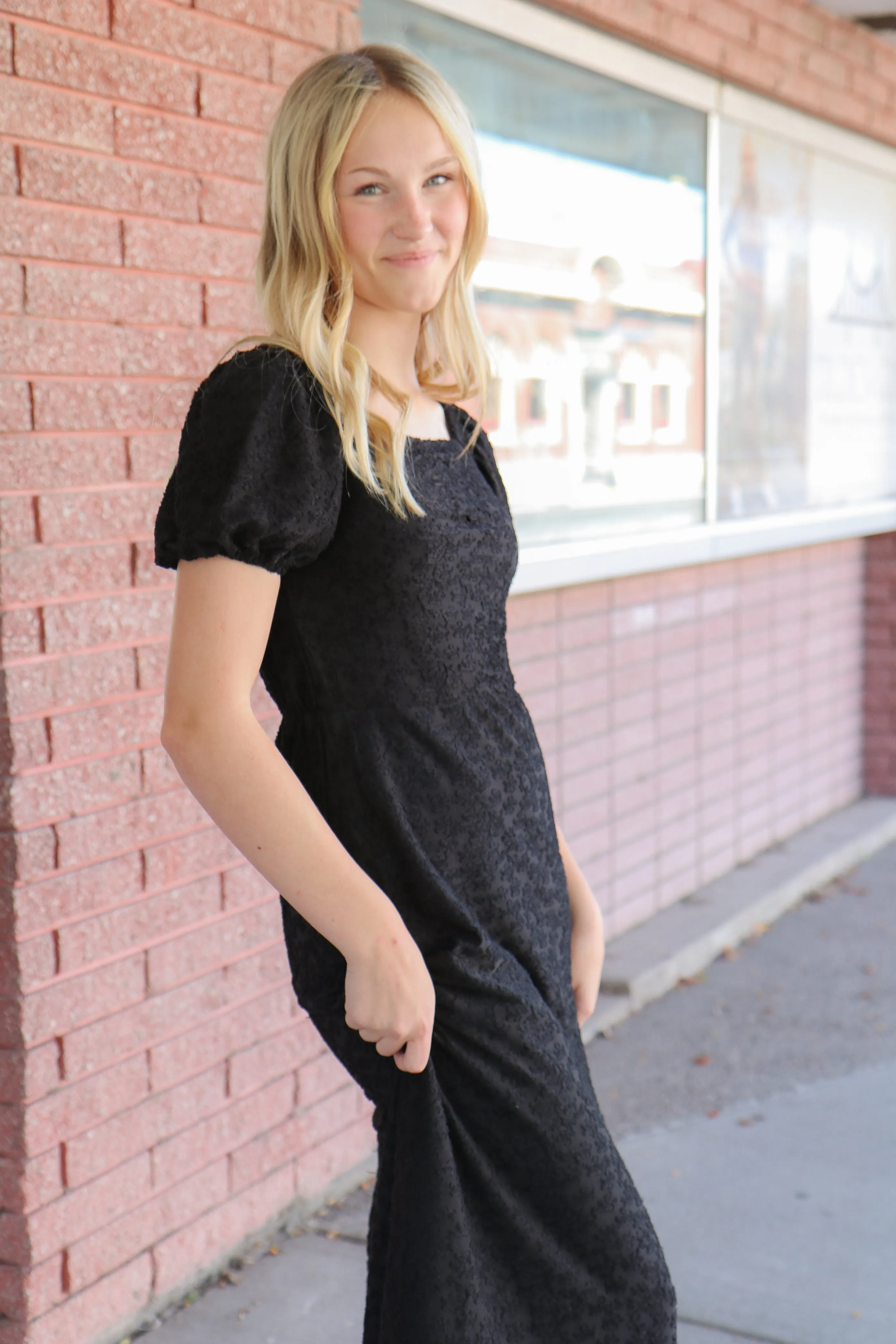 The Rae Dress in Black Textured