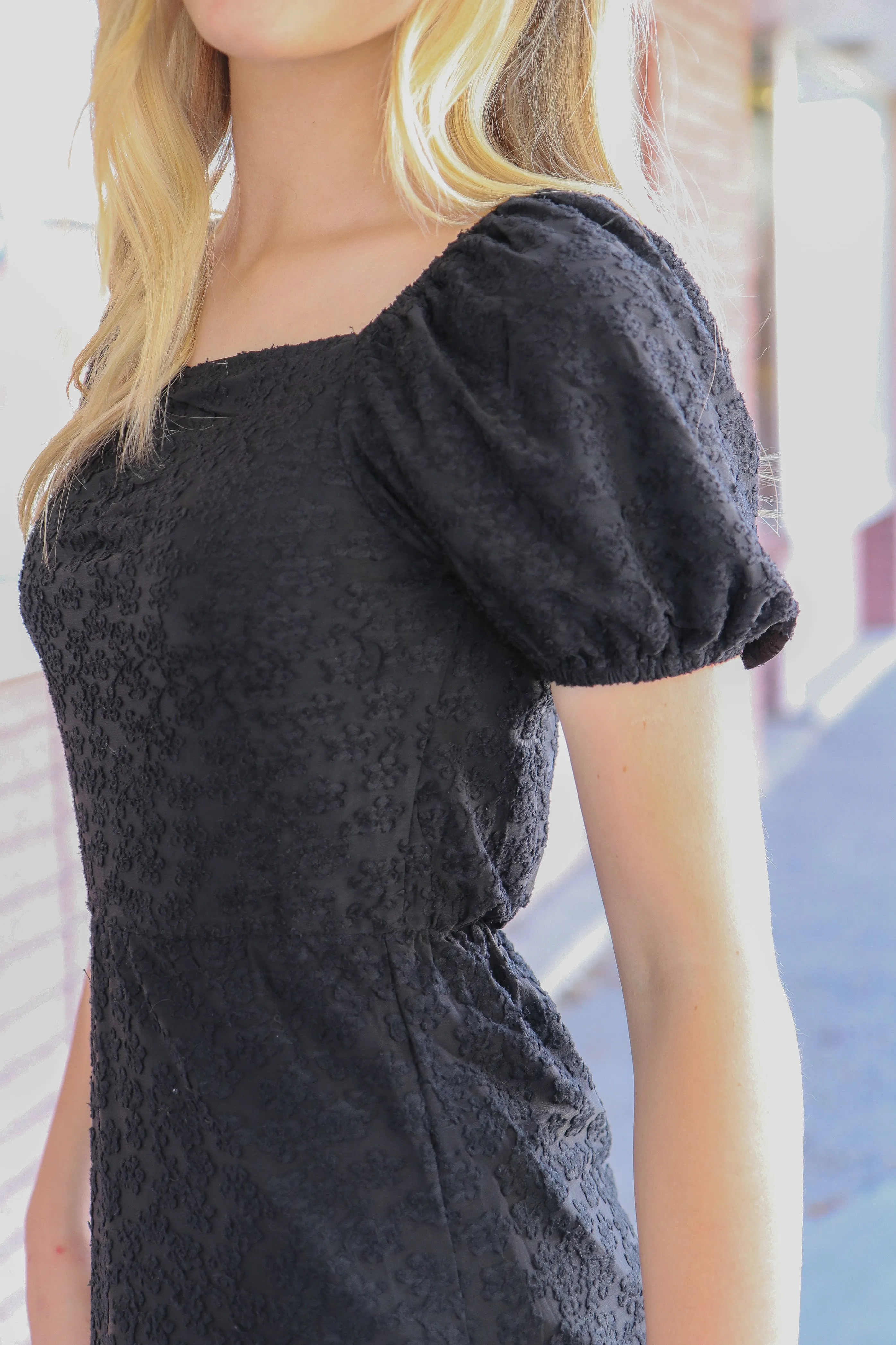 The Rae Dress in Black Textured