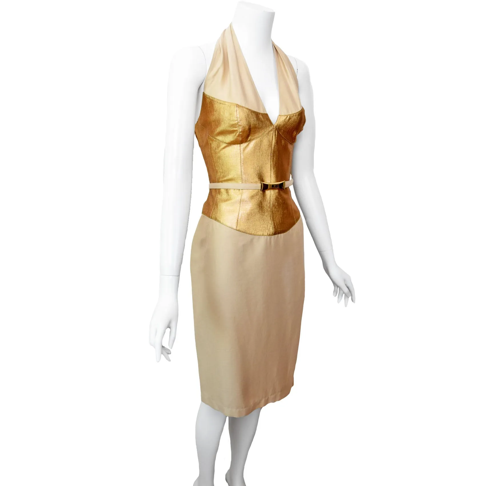 Thierry Mugler Couture 1990s Gold Halter Dress