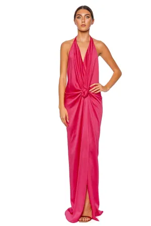 Torgiano Peony Satin Halter Maxi Dress