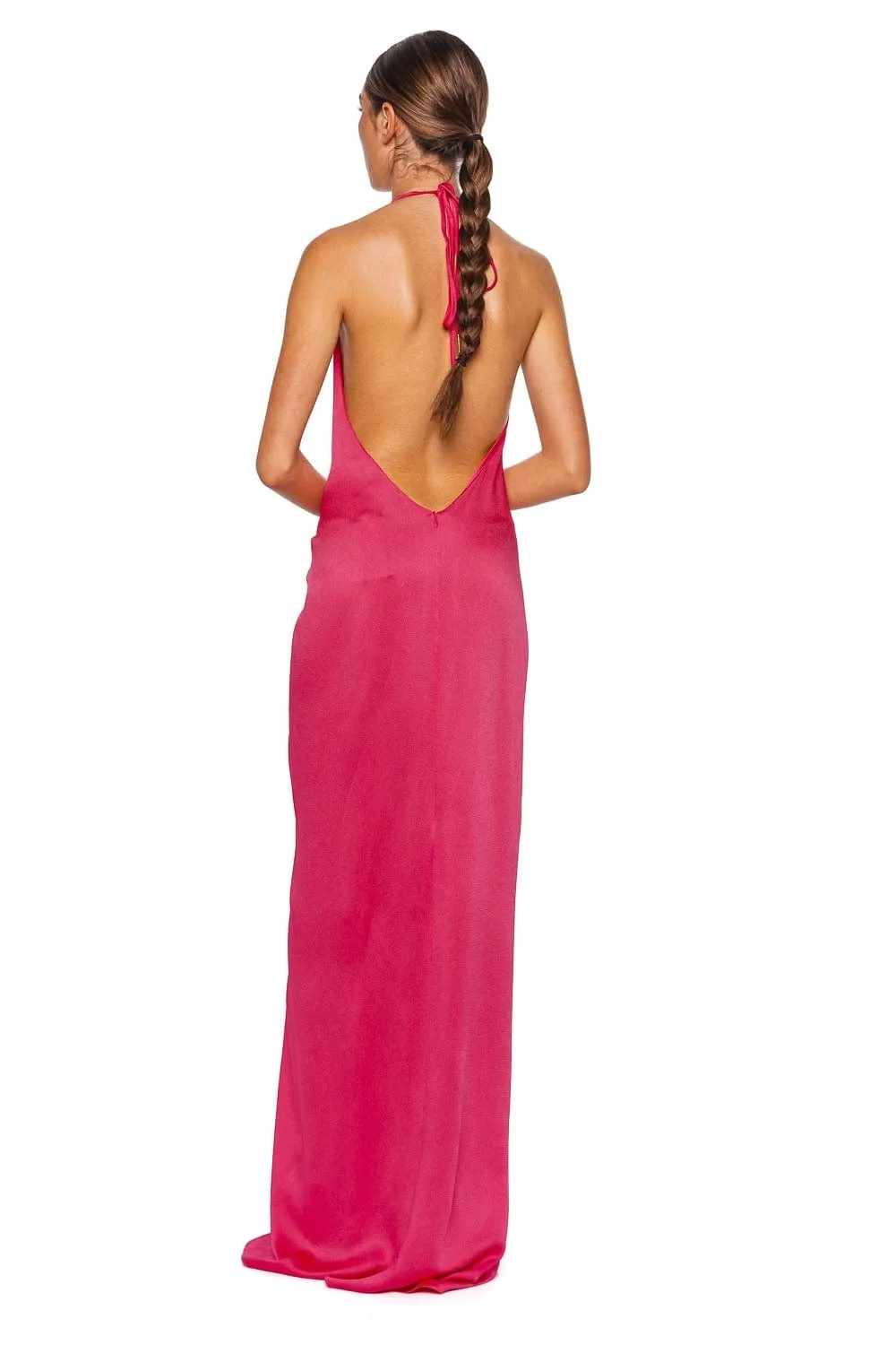 Torgiano Peony Satin Halter Maxi Dress