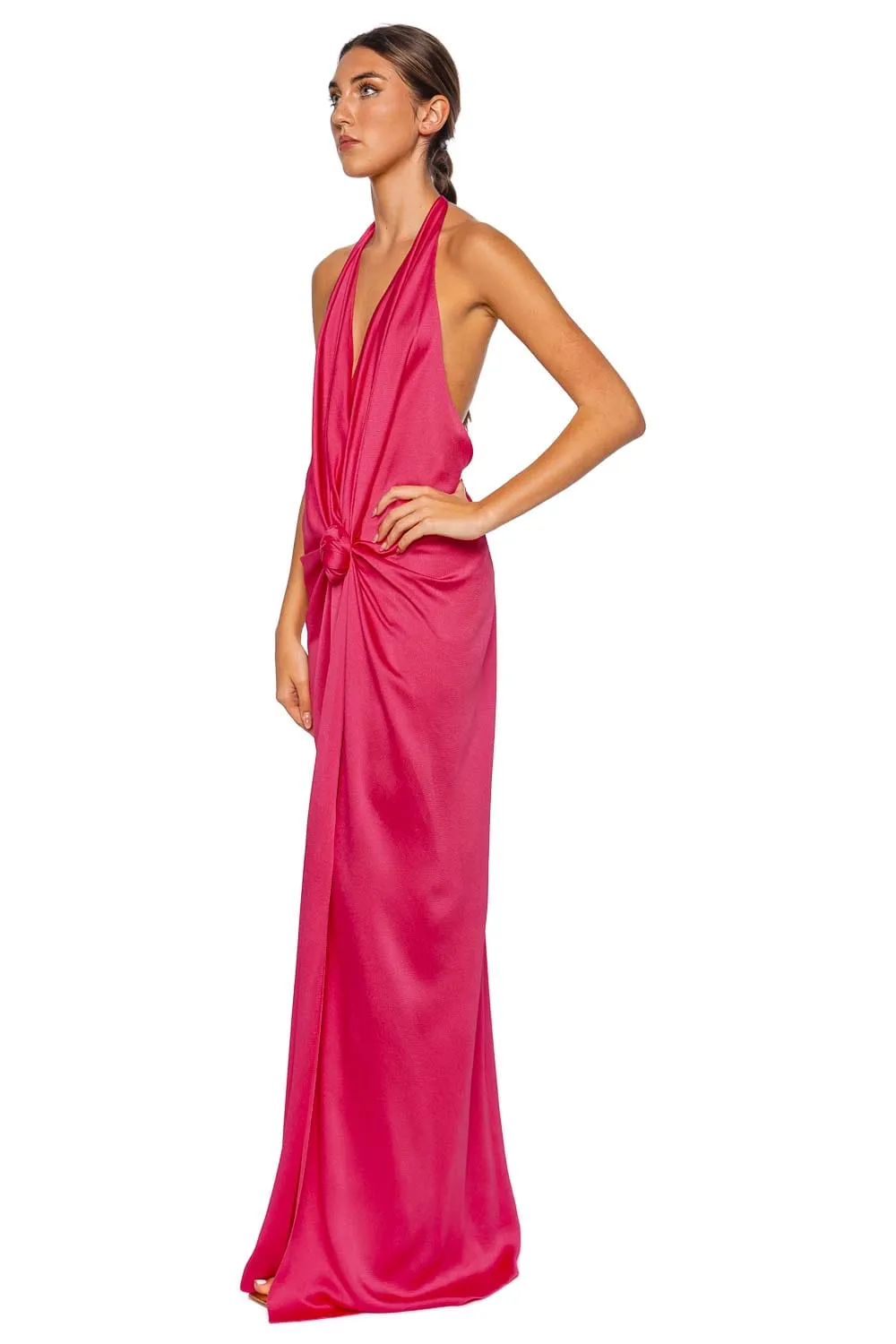 Torgiano Peony Satin Halter Maxi Dress