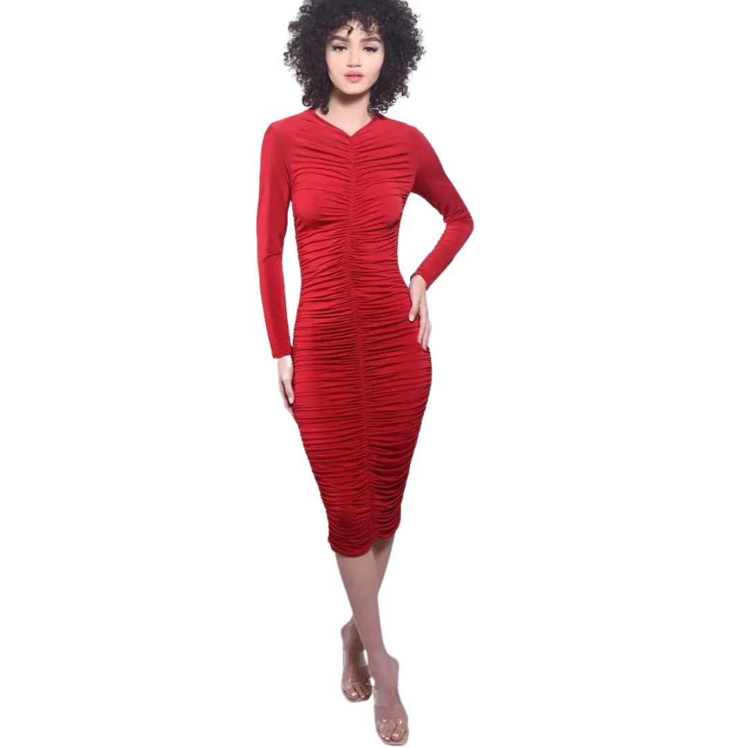 Torin Ruched Jersey Dress - Crimson