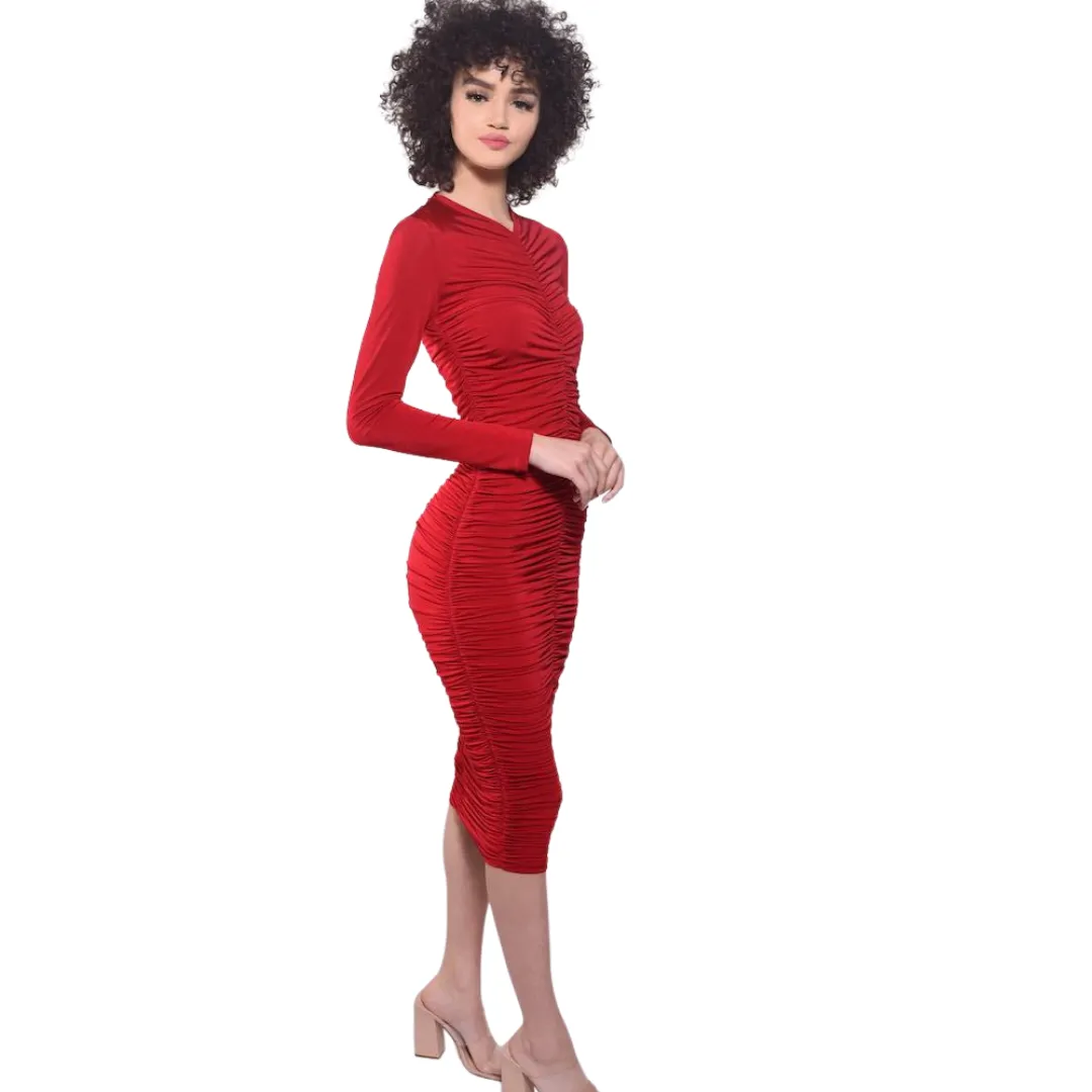 Torin Ruched Jersey Dress - Crimson