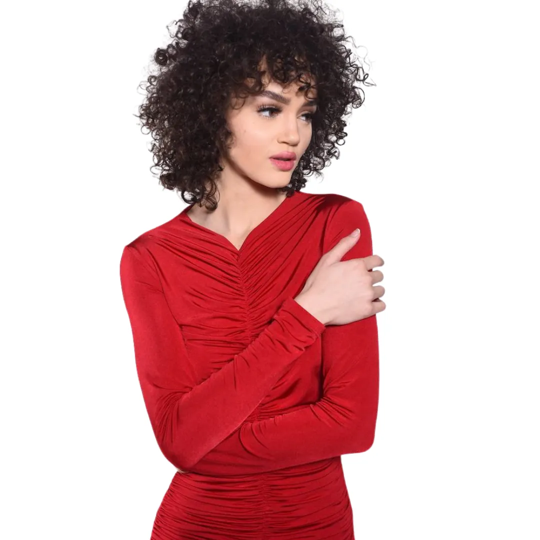 Torin Ruched Jersey Dress - Crimson