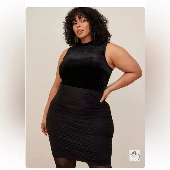 Torrid At The Knee Velvet Mesh Ruched Bodycon Dress NWT