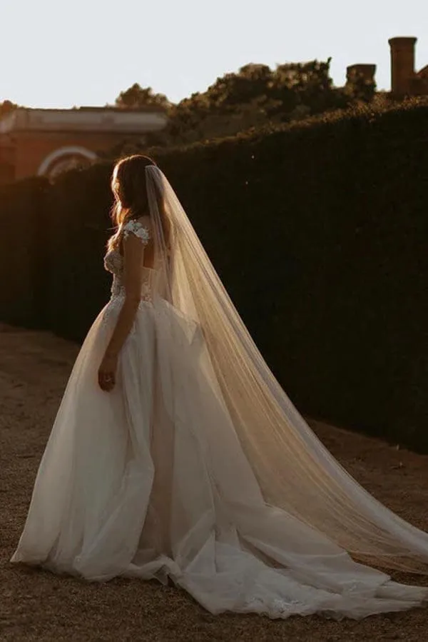Tulle A-line Sweetheart Neck Beach Wedding Dresses With Lace Appliques, MW938