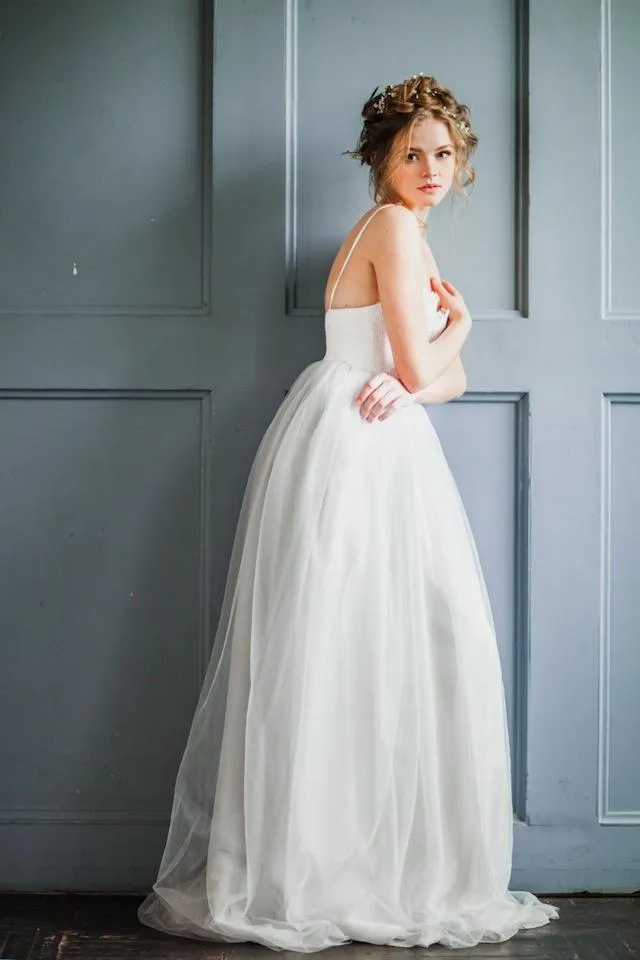 Tulle Skirt Girl Wedding Dresses with Lace Bodice