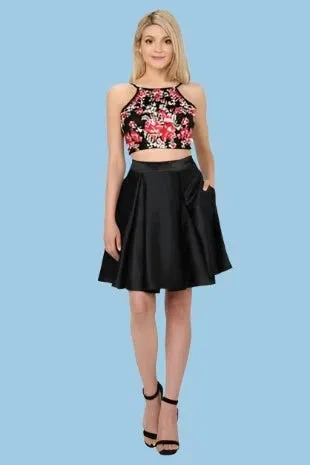 Two-Piece Embroidered Halter Dress