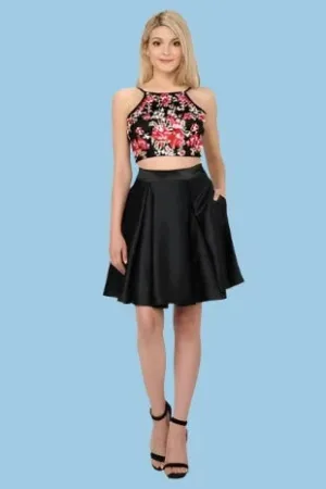 Two-Piece Embroidered Halter Dress