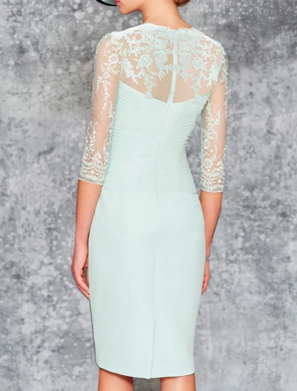 Two Piece Sheath Sweetheart Knee Length Chiffon Mother of Bride Dress, Lace Embroidery