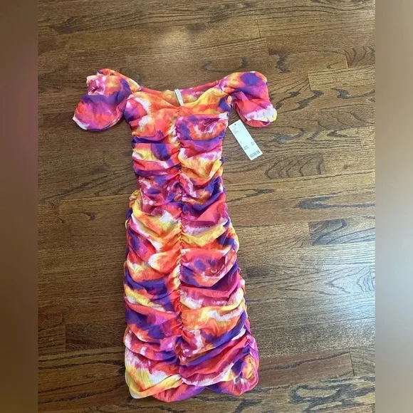 Urban Outfitters Multi Color Ruched Body Con Mini Dress Women’s Small NWT C0848