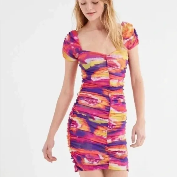 Urban Outfitters Multi Color Ruched Body Con Mini Dress Women’s Small NWT C0848