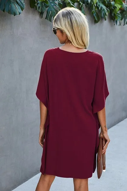 V Neck Dolman Sleeves Dress