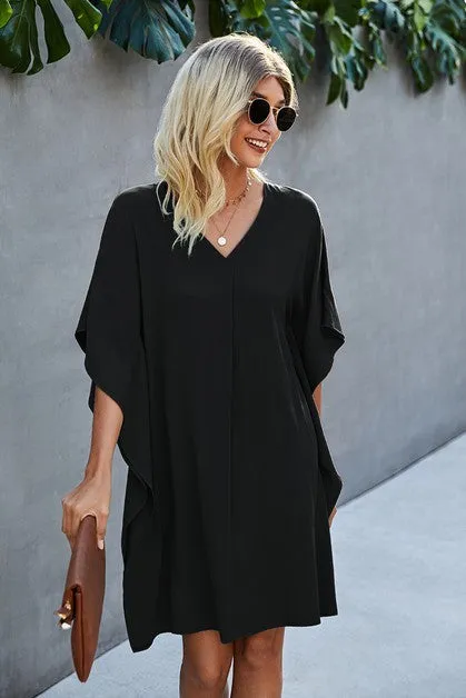 V Neck Dolman Sleeves Dress