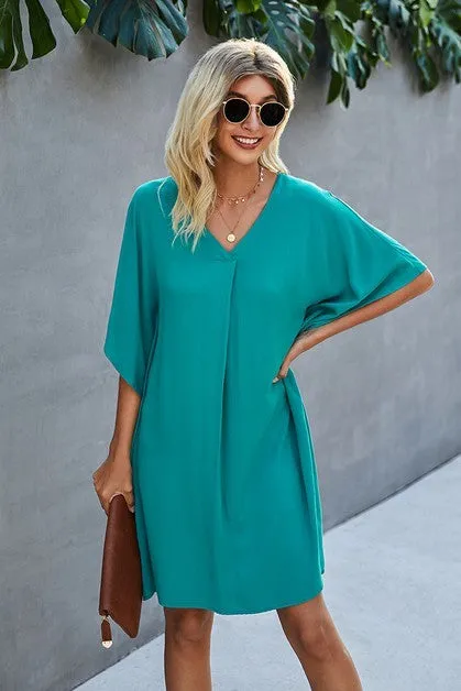 V Neck Dolman Sleeves Dress