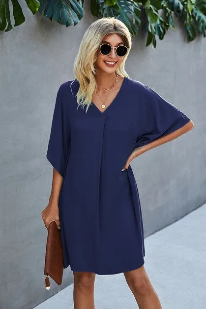 V Neck Dolman Sleeves Dress