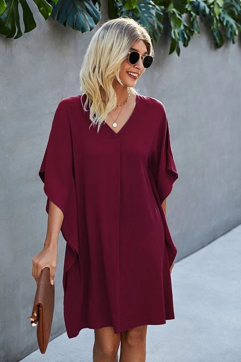 V Neck Dolman Sleeves Dress