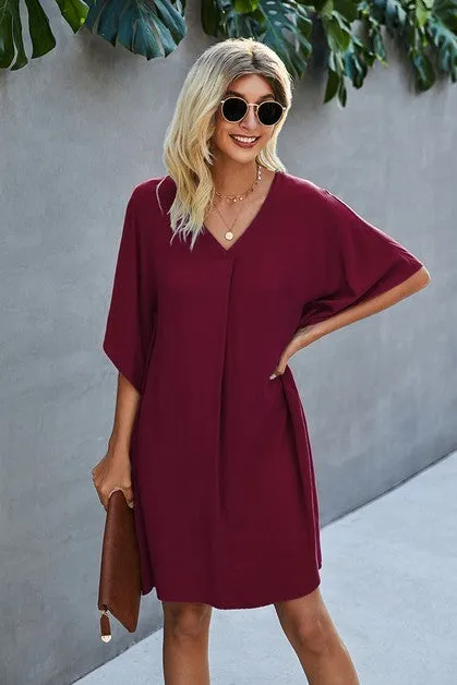 V Neck Dolman Sleeves Dress