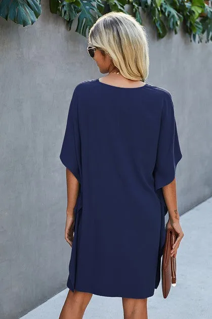 V Neck Dolman Sleeves Dress