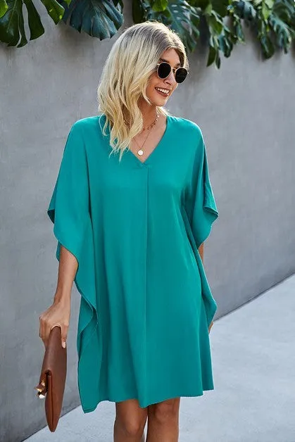 V Neck Dolman Sleeves Dress
