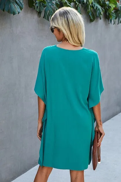 V Neck Dolman Sleeves Dress