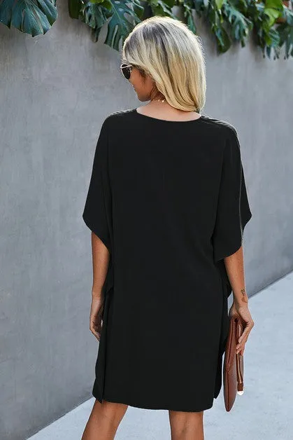V Neck Dolman Sleeves Dress