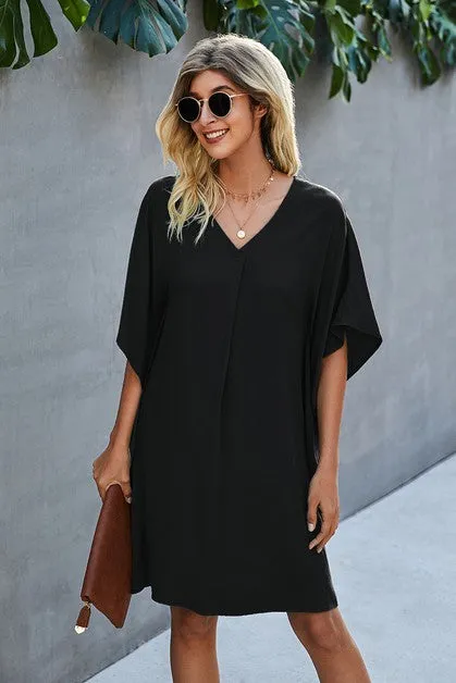 V Neck Dolman Sleeves Dress
