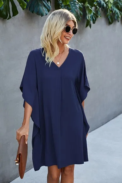 V Neck Dolman Sleeves Dress