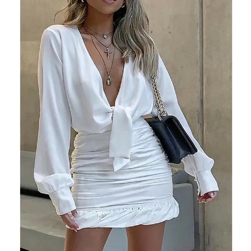 V Neck Lapel Dress
